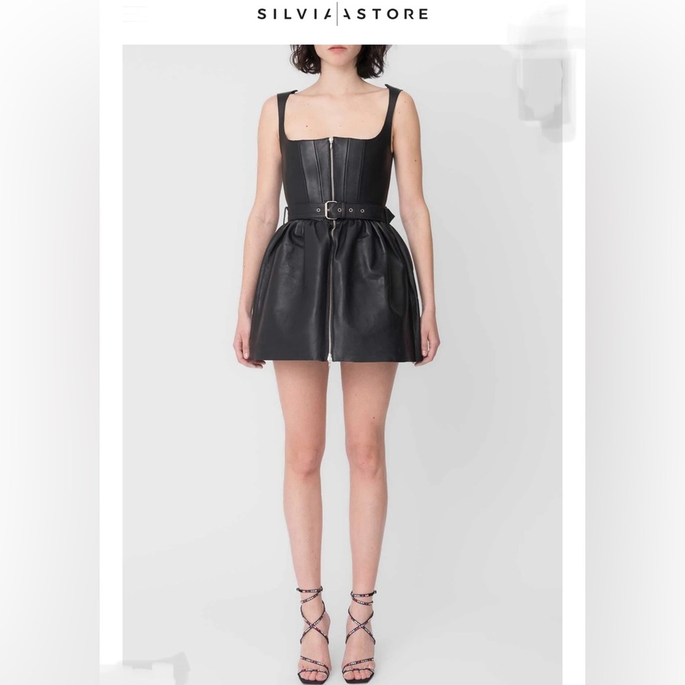 Silvia Astore Roxy Dress Black Lamb Skin Leather XS (38 sz)